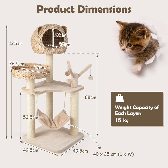 121 CM Tall Cat Tree Tower with Cattail Fluff Cat Condo-