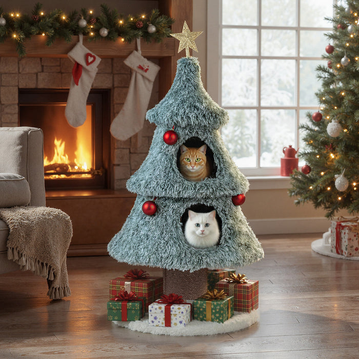 123 cm Christmas Cat Tree Modern Cat Tower with 2 Large Condos-