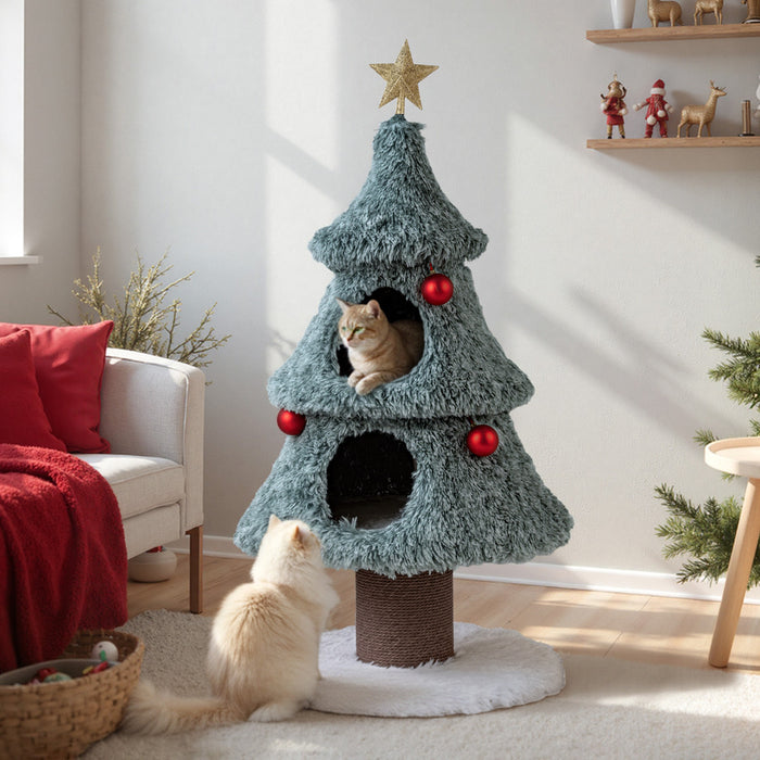 123 cm Christmas Cat Tree Modern Cat Tower with 2 Large Condos-