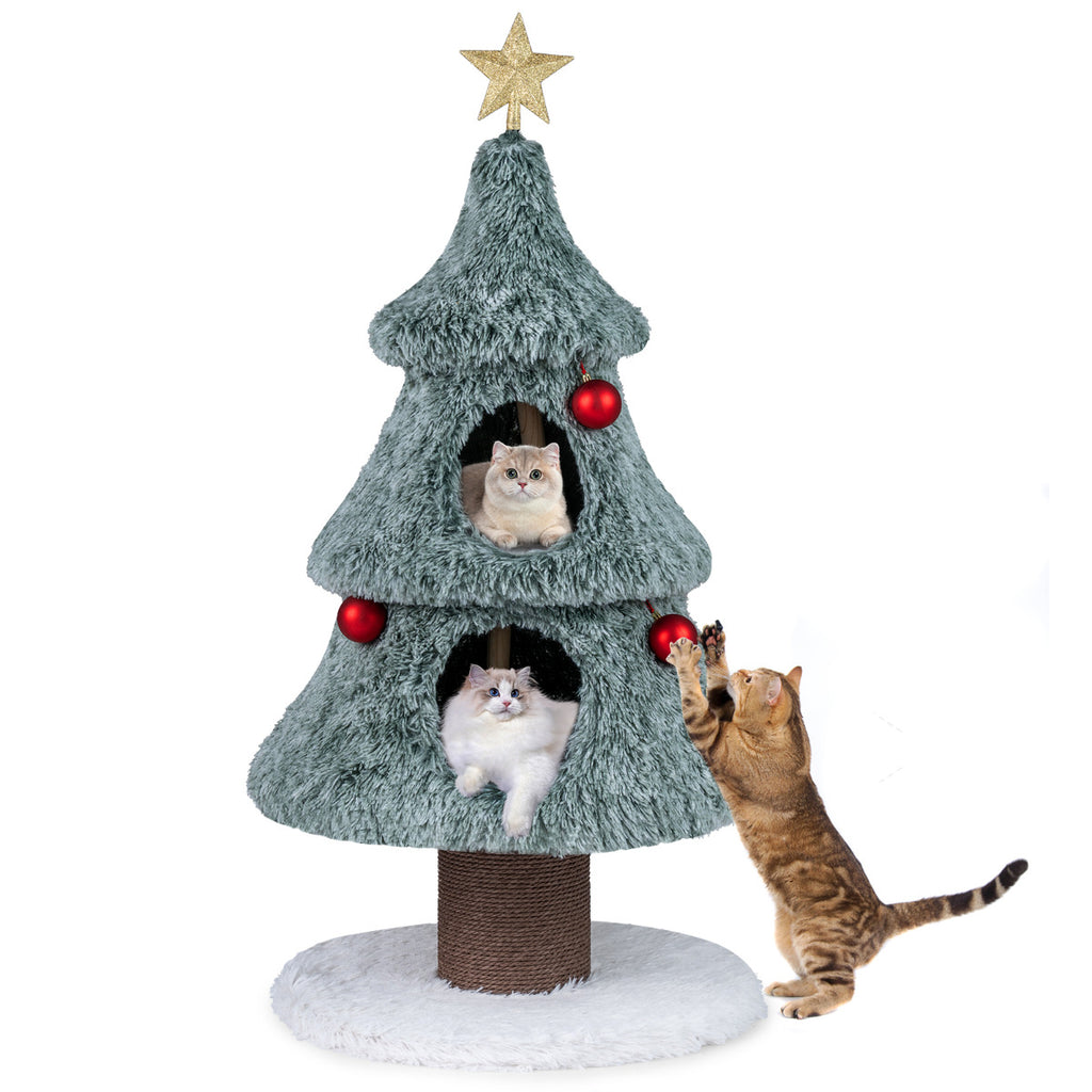 123 cm Christmas Cat Tree Modern Cat Tower with 2 Large Condos-