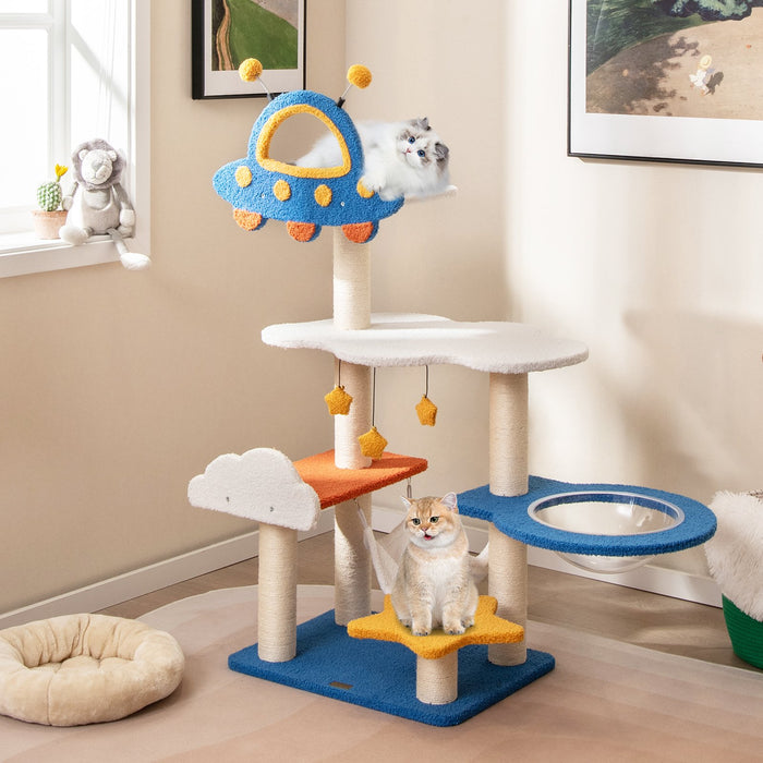 124cm Tall Cat Tree with UFO Top Perch and Space Capsule-