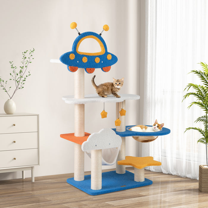 124cm Tall Cat Tree with UFO Top Perch and Space Capsule-