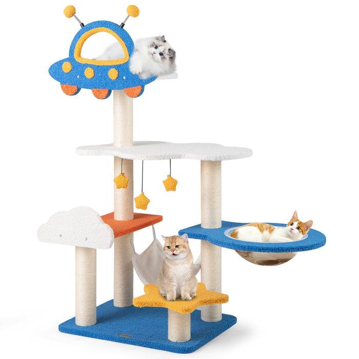 124cm Tall Cat Tree with UFO Top Perch and Space Capsule-