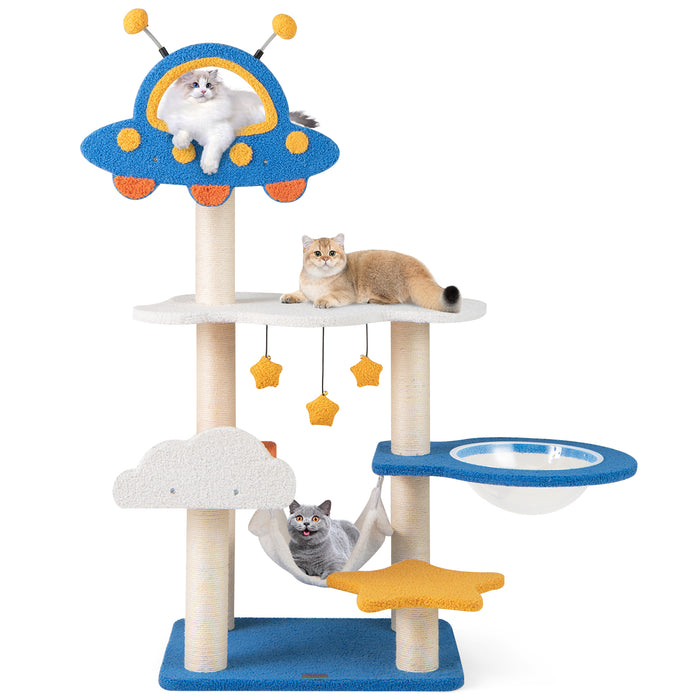 124cm Tall Cat Tree with UFO Top Perch and Space Capsule-