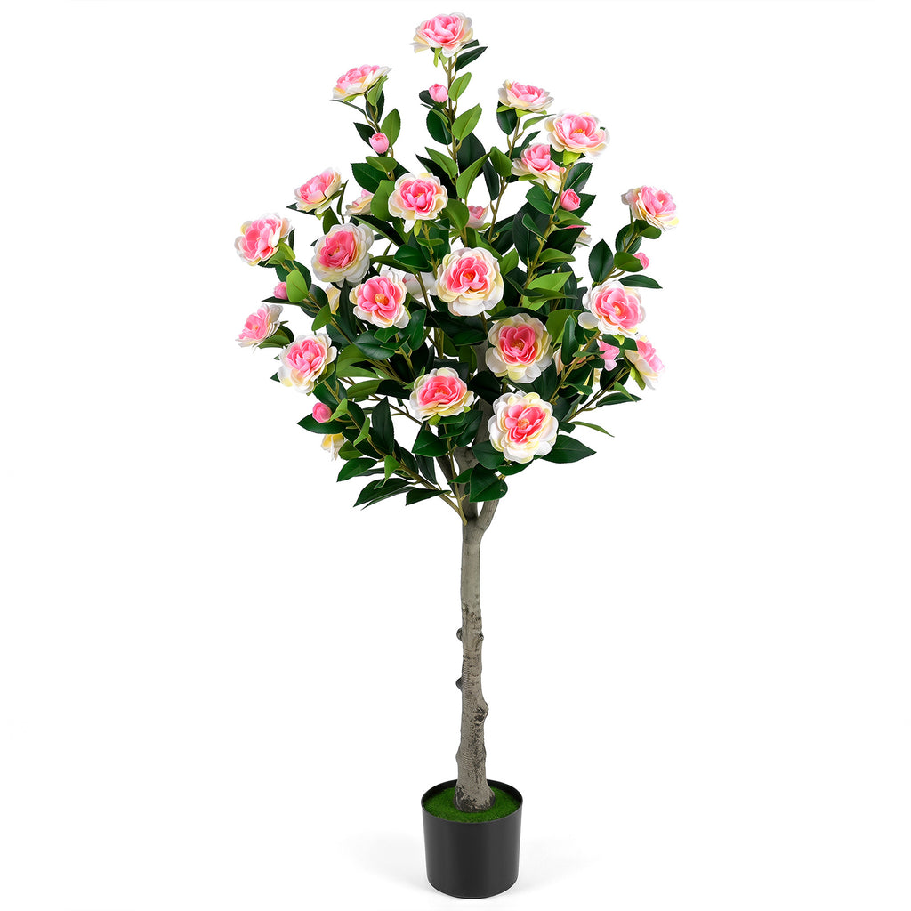 125 CM Artificial Camellia Tree Set of 1 with 27 Blossoms for Home