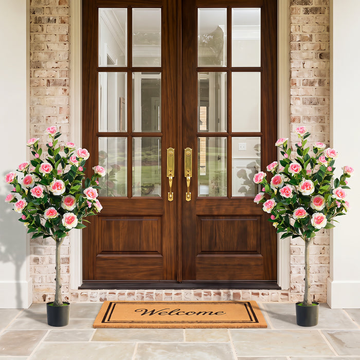 125 CM Artificial Camellia Tree Set of 1 with 27 Blossoms for Home