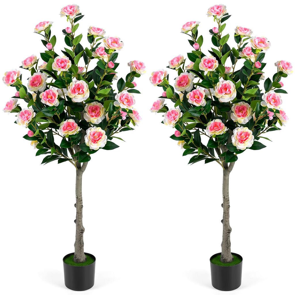 125 CM Artificial Camellia Tree Set of 2 with 54 Blossoms for Home