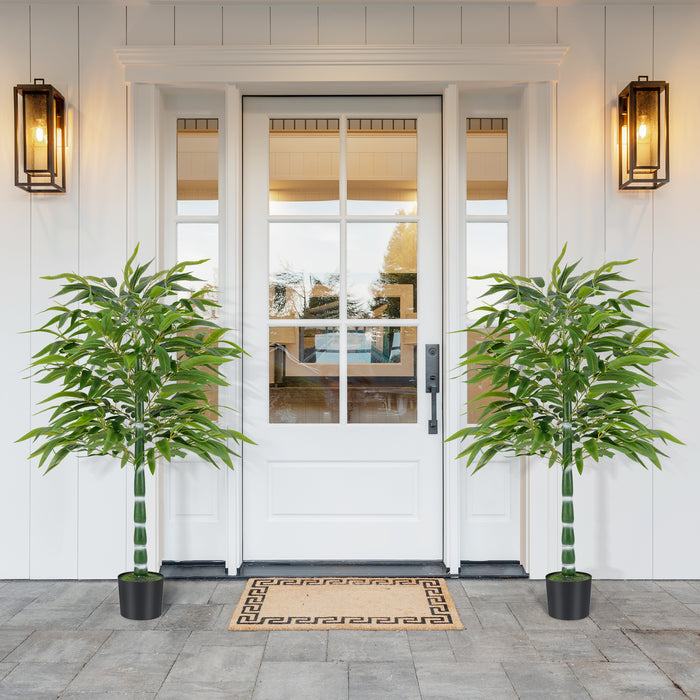 125 CM Artificial Bamboo Tree Set of 2 with Plastic Nursery Pot and Adjustable Branches