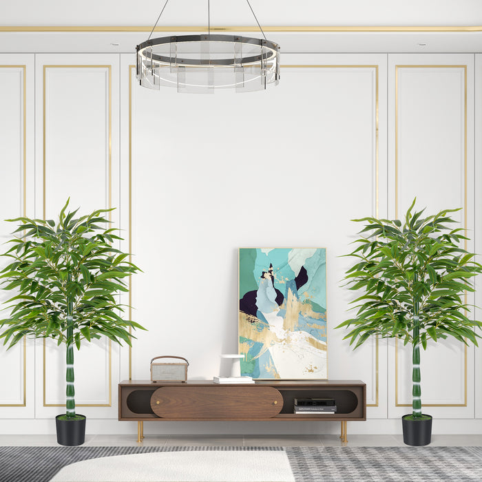 125 CM Artificial Bamboo Tree Set of 2 with Plastic Nursery Pot and Adjustable Branches
