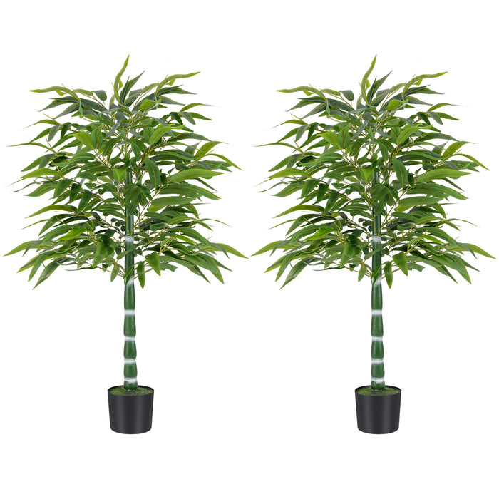 125 CM Artificial Bamboo Tree Set of 2 with Plastic Nursery Pot and Adjustable Branches