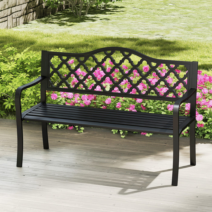 128CM Patio Bench Slatted Metal Garden Bench for 2-3 People-