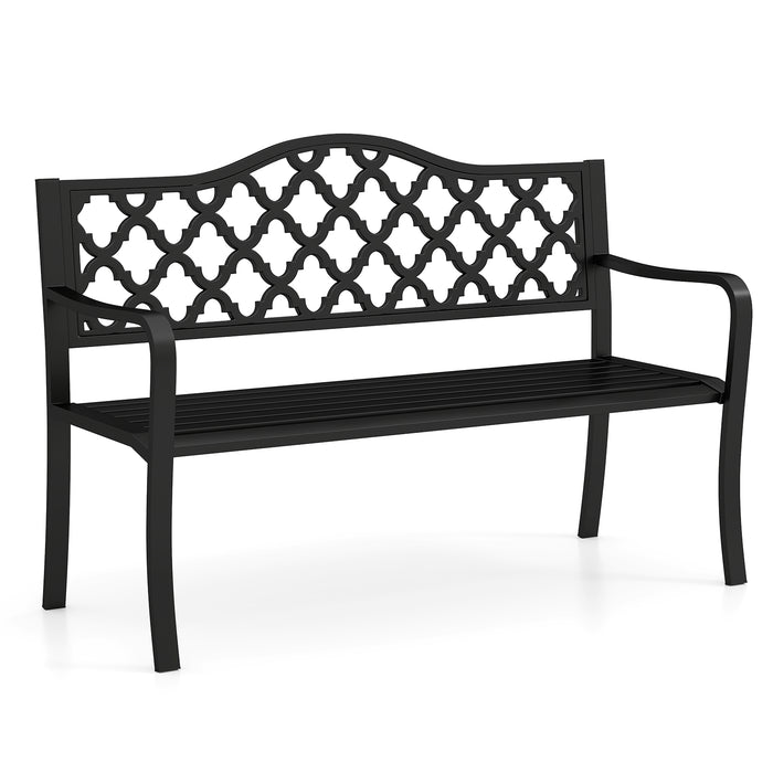 128CM Patio Bench Slatted Metal Garden Bench for 2-3 People-