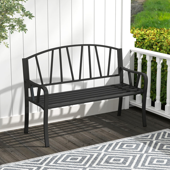 129CM Metal Garden Bench Patio Slatted Bench for 2-3 People-