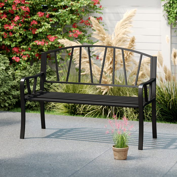 129CM Metal Garden Bench Patio Slatted Bench for 2-3 People-