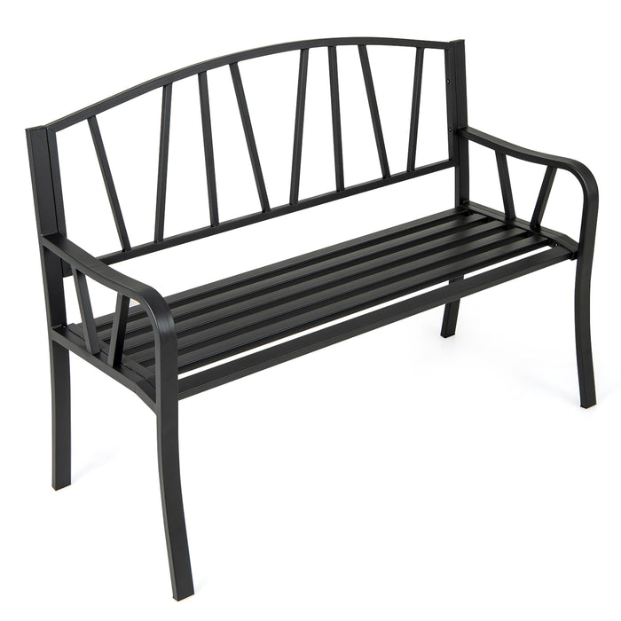 129CM Metal Garden Bench Patio Slatted Bench for 2-3 People-