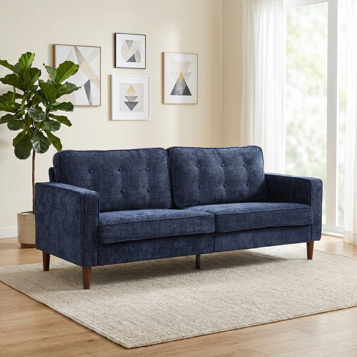 HOMCOM 3 Seater Sofa Button Tufted Upholstered Velvet Couch with Wood Legs for Living Room, Dark Blue