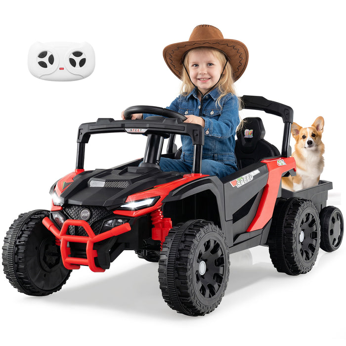 12V Battery Powered Ride On Kids Tractor with Detachable Trailer-