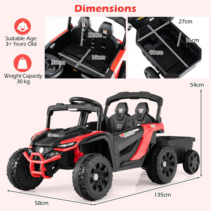12V Battery Powered Ride On Kids Tractor with Detachable Trailer-