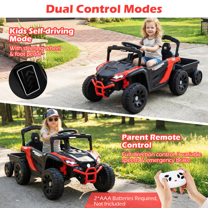 12V Battery Powered Ride On Kids Tractor with Detachable Trailer-