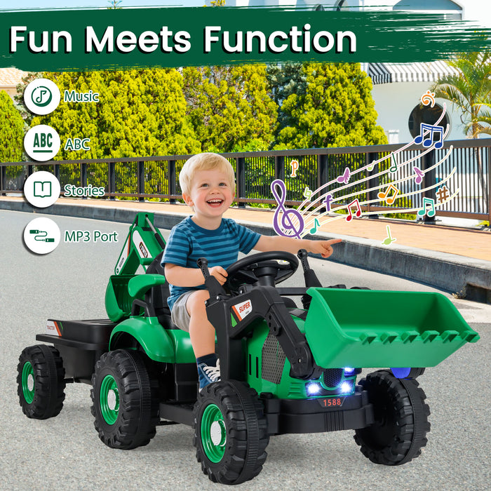 4-in-1 Ride on Tractor for Kids 12V with Remote Control and Trailer-
