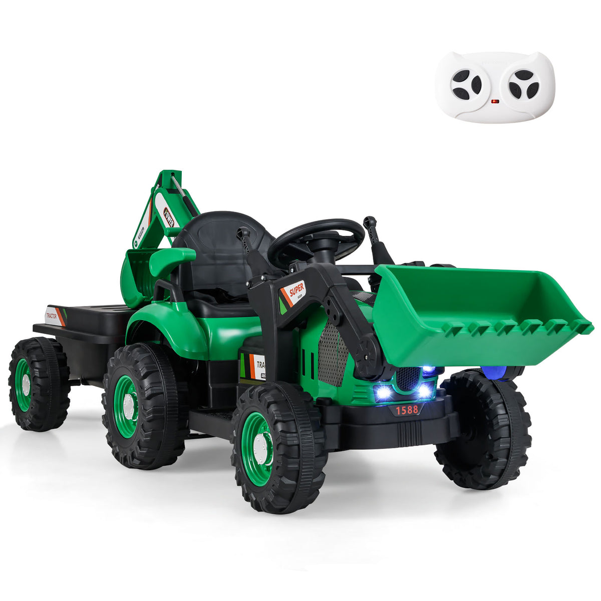4-in-1 Ride on Tractor for Kids 12V with Remote Control and Trailer-