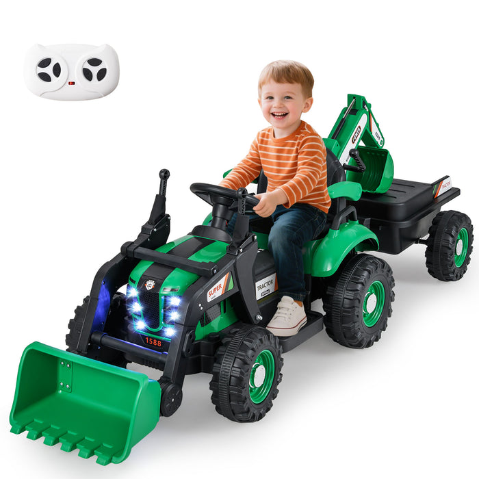 4-in-1 Ride on Tractor for Kids 12V with Remote Control and Trailer-