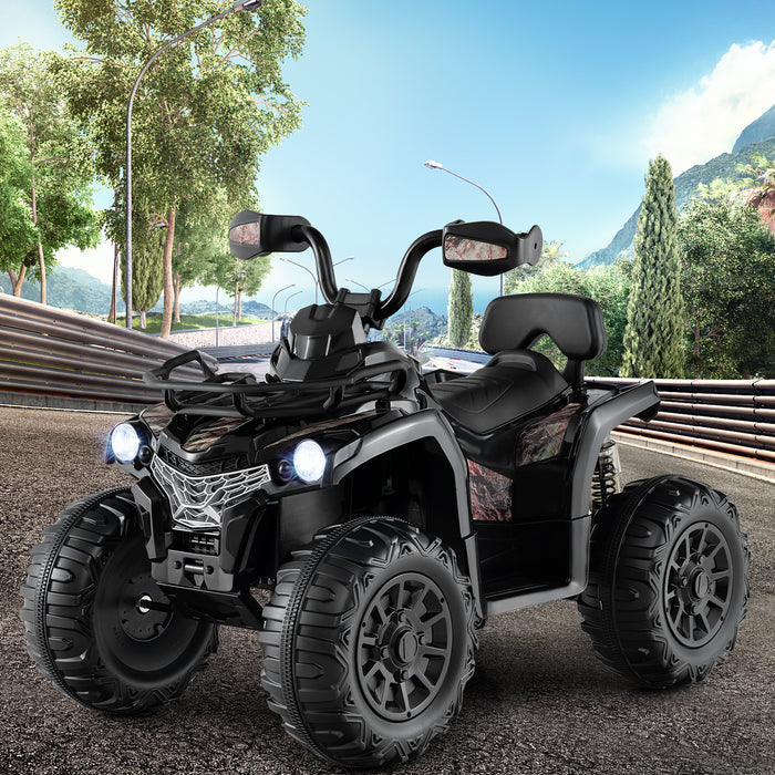 12V Electric Powered Quad Vehicle with Spring Suspension Oversized Wheels and Storage Basket-