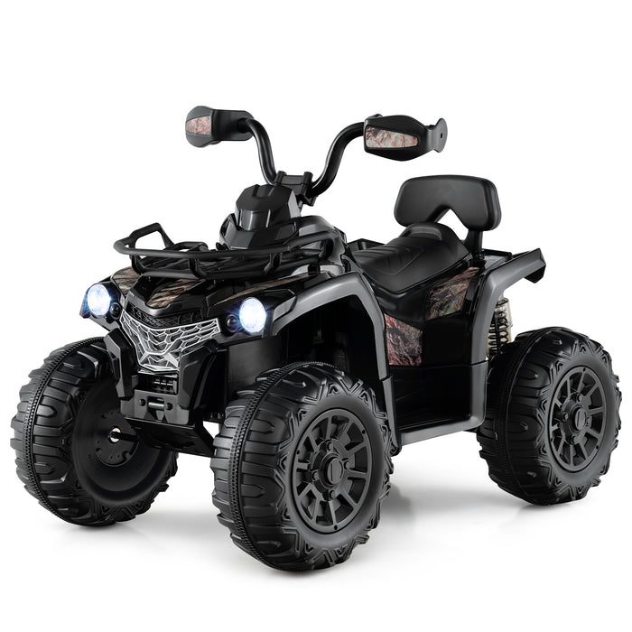 12V Electric Powered Quad Vehicle with Spring Suspension Oversized Wheels and Storage Basket-