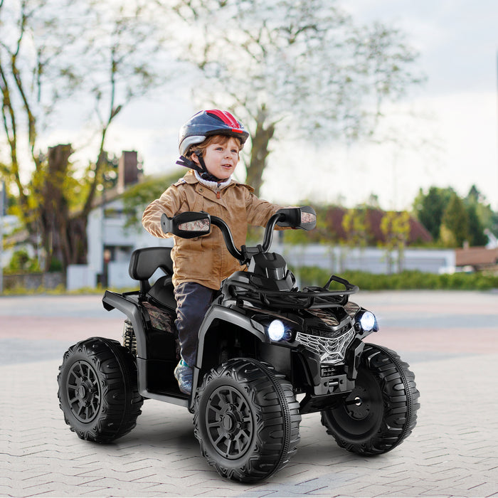 12V Electric Powered Quad Vehicle with Spring Suspension Oversized Wheels and Storage Basket-