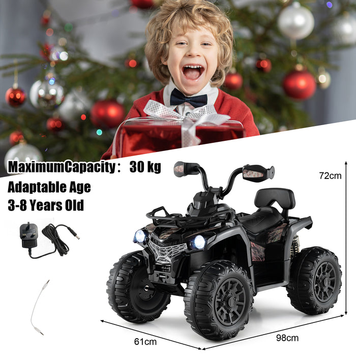 12V Electric Powered Quad Vehicle with Spring Suspension Oversized Wheels and Storage Basket-