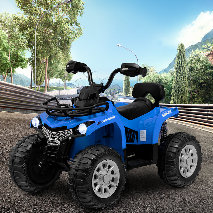 12V Electric Powered Quad Vehicle with Spring Suspension Oversized Wheels and Storage Basket-