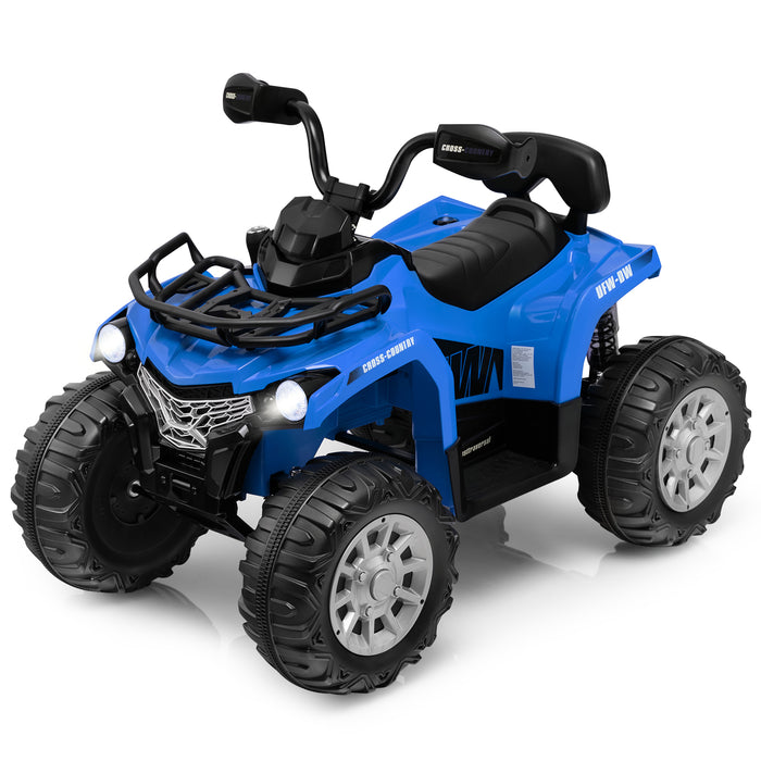 12V Electric Powered Quad Vehicle with Spring Suspension Oversized Wheels and Storage Basket-