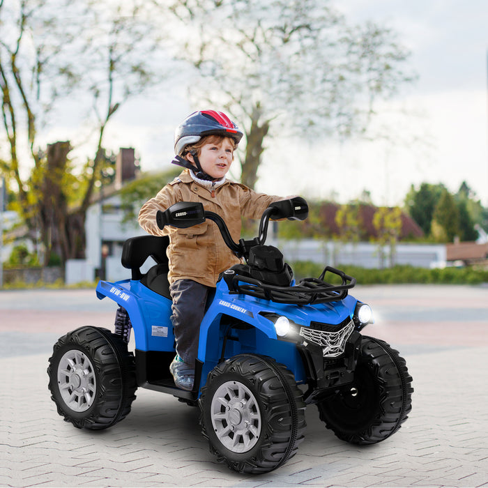 12V Electric Powered Quad Vehicle with Spring Suspension Oversized Wheels and Storage Basket-