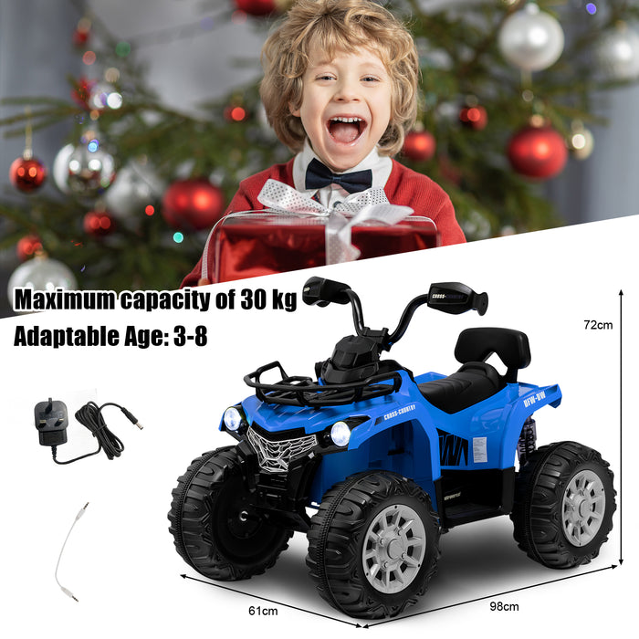 12V Electric Powered Quad Vehicle with Spring Suspension Oversized Wheels and Storage Basket-