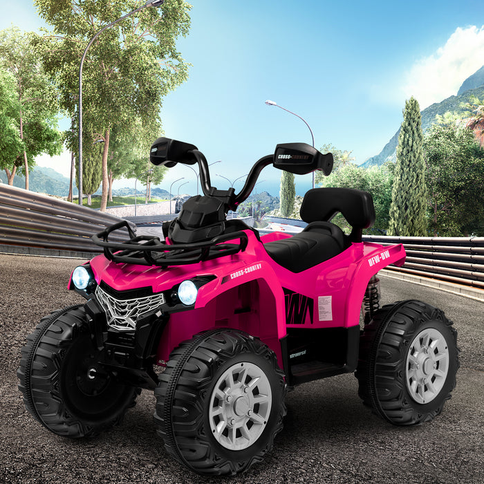 12V Electric Powered Quad Vehicle with Spring Suspension Oversized Wheels and Storage Basket-