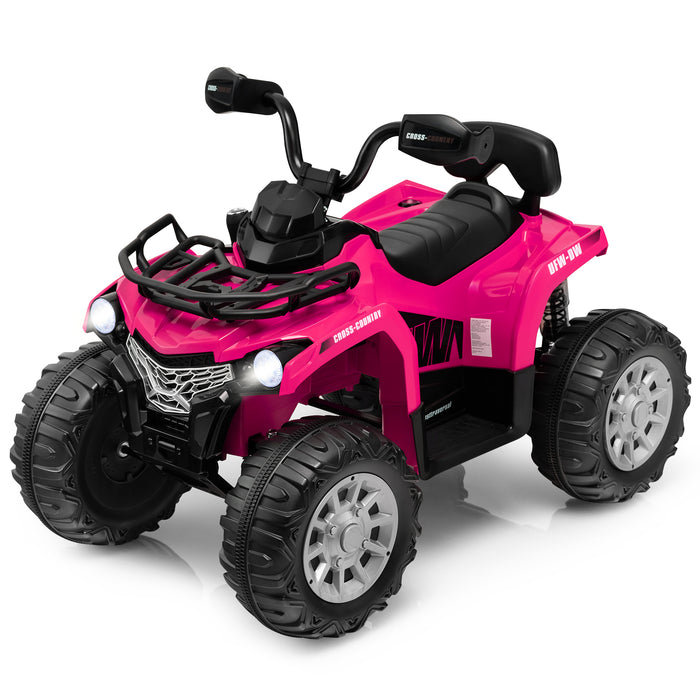 12V Electric Powered Quad Vehicle with Spring Suspension Oversized Wheels and Storage Basket-