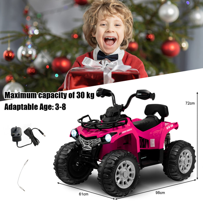 12V Electric Powered Quad Vehicle with Spring Suspension Oversized Wheels and Storage Basket-