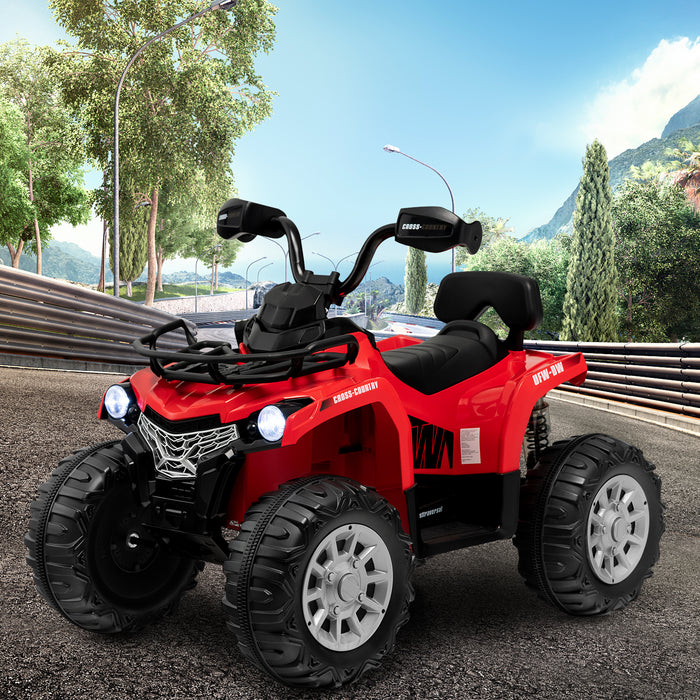 12V Electric Powered Quad Vehicle with Spring Suspension Oversized Wheels and Storage Basket-