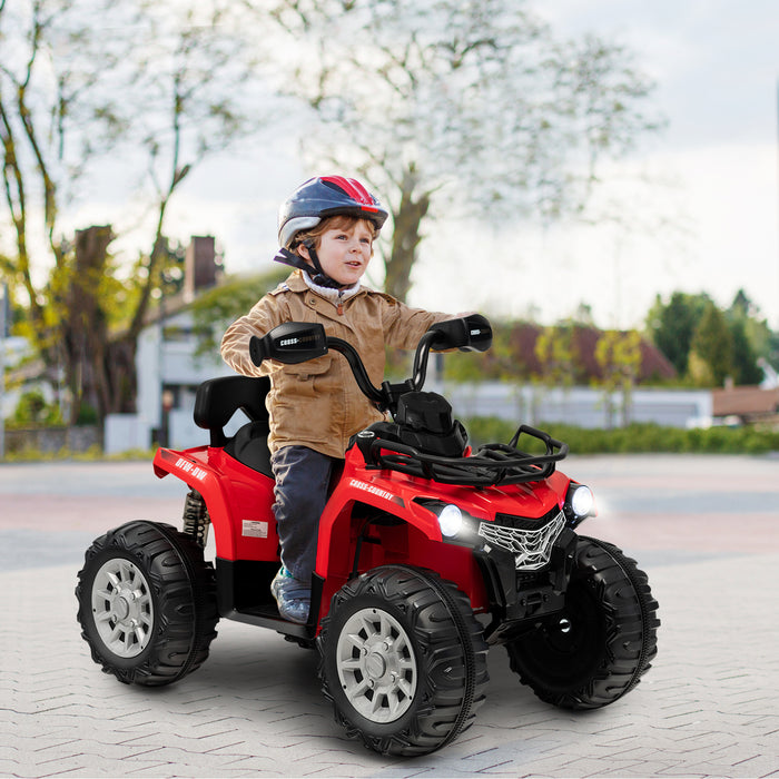 12V Electric Powered Quad Vehicle with Spring Suspension Oversized Wheels and Storage Basket-