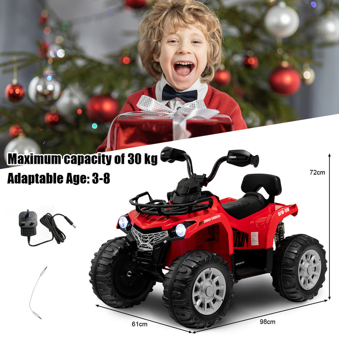 12V Electric Powered Quad Vehicle with Spring Suspension Oversized Wheels and Storage Basket-