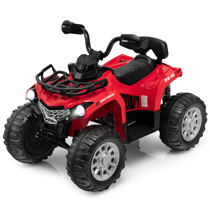 12V Electric Powered Quad Vehicle with Spring Suspension Oversized Wheels and Storage Basket-