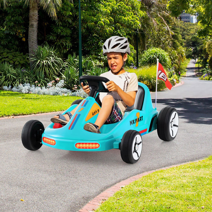 12V Kids Electric Go Kart with Remote and 3 Speeds and Lights-Blue