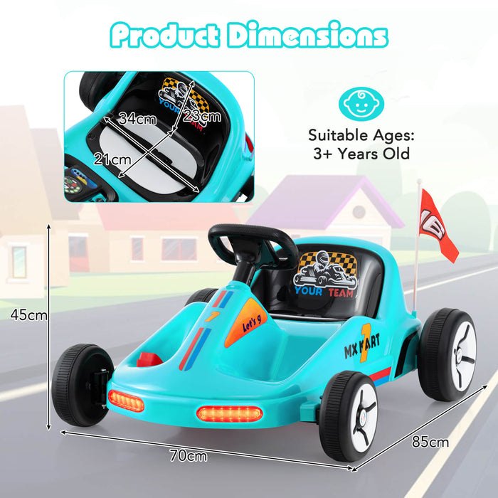 12V Kids Electric Go Kart with Remote and 3 Speeds and Lights-Blue