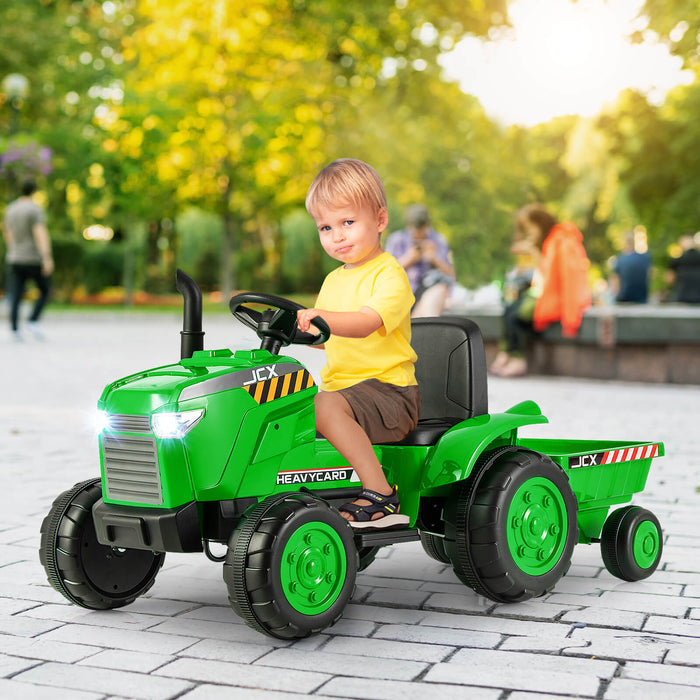 12V Kids Ride On Tractor with Trailer with Remote Control and Lights and Horn-Dark Green