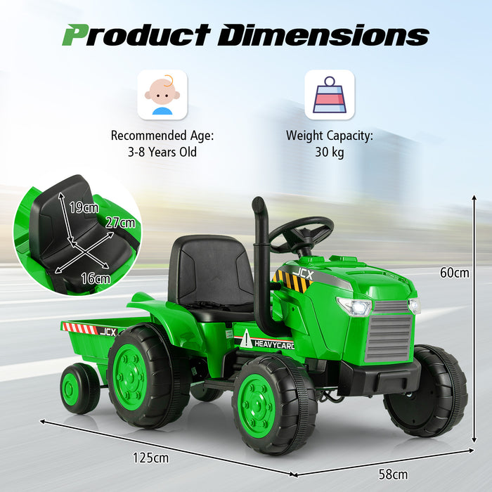12V Kids Ride On Tractor with Trailer with Remote Control and Lights and Horn-Dark Green
