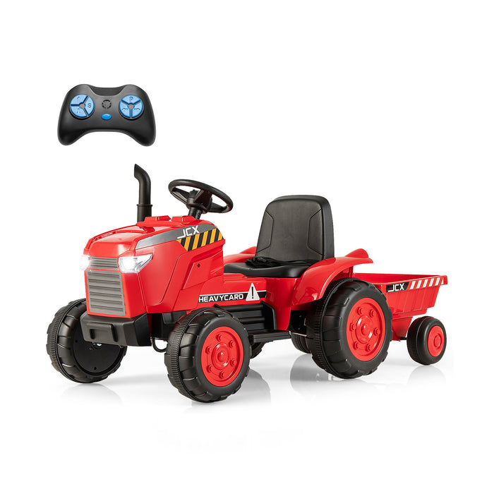 12V Kids Ride On Tractor with Trailer with Remote Control and Lights and Horn-Dark Green