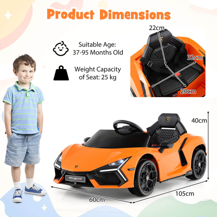 12V Kids Ride on Car with Hydraulic Doors Licensed Lamborghini Revuelto-Orange