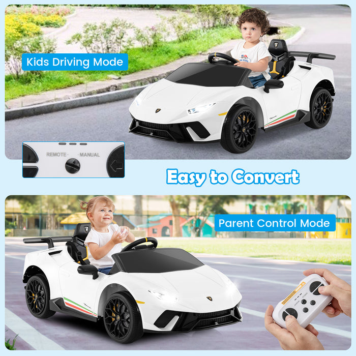 12V Kids Ride on Car Lamborghini with Remote Control and LED Lights-White