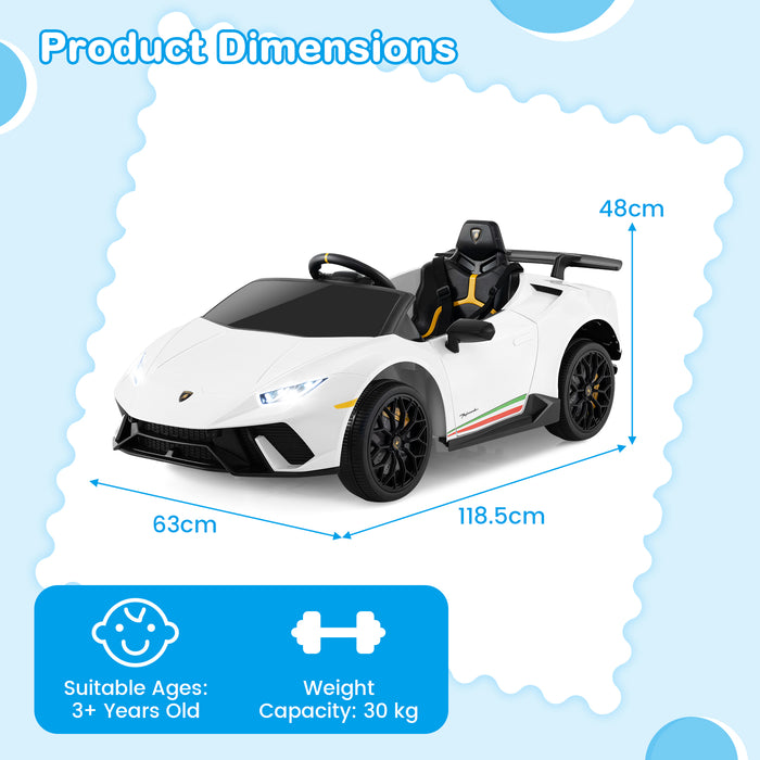 12V Kids Ride on Car Lamborghini with Remote Control and LED Lights-White