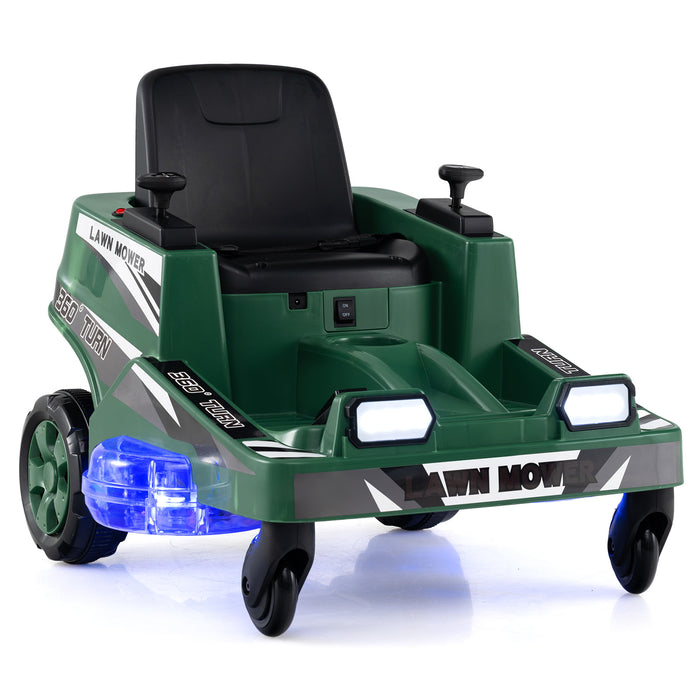 12V Ride on Lawn Mower for Kids with Dual Control Sticks and LED Lights-Yellow